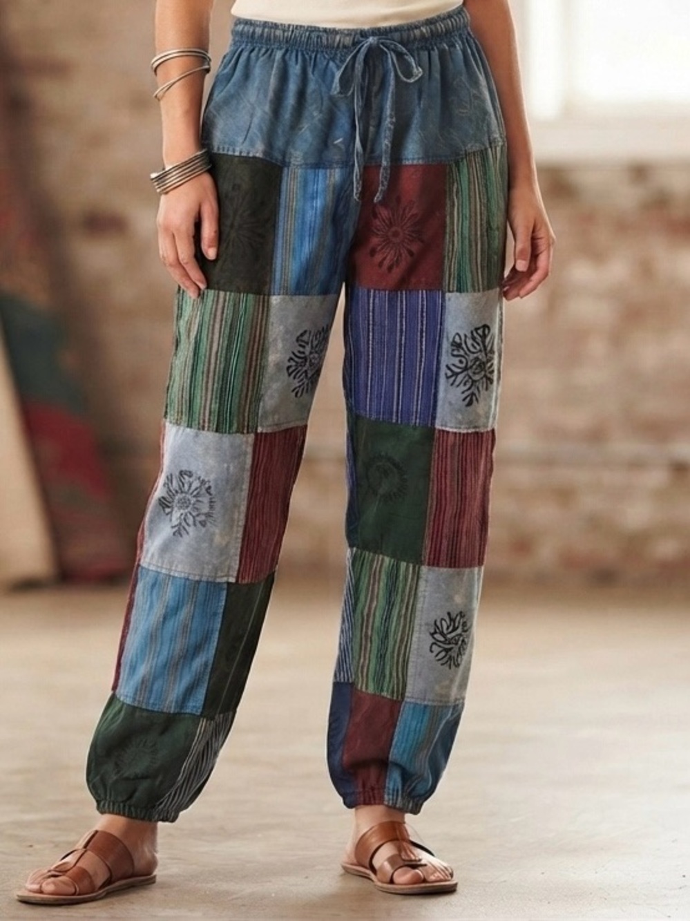 Kathmandu Imports Boho Patchwork Jogger Pants Free Size NWT - Picture 1 of 8